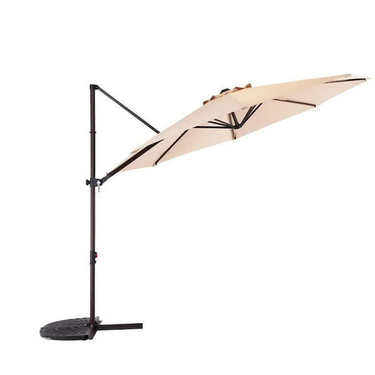 10 ft. Aluminum Cantilever Patio Umbrella with Cross Base, Outdoor Offset Hanging 360-Degree, Champagne