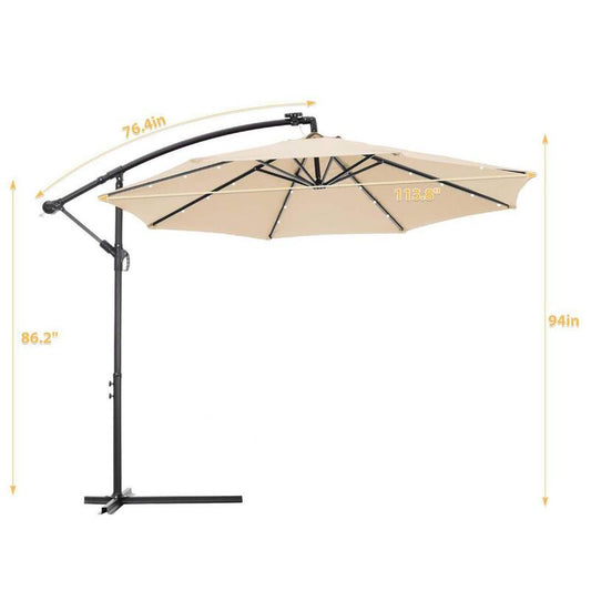 10 ft. Metal Market Solar LED Patio Outdoor Umbrella in Tan