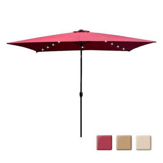 10 ft. Aluminum Market Solar Patio Umbrella in Red with 6 Sturdy Ribs