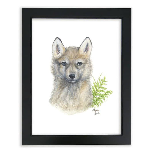 Woodland Littles 2  Wolf  by Alyssa Lewis Individual Black Framed Animal Art Print 24 in. x 18 in.