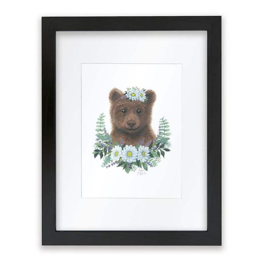 Woodland Littles 1  Bear  by Alyssa Lewis Individual Black Framed with Mat Animal Art Print 20 in. x 16 in.