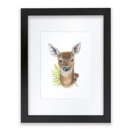 Woodland Littles 2  Deer by Alyssa Lewis Individual Black Framed with Mat Animal Art Print 24 in. x 18 in.