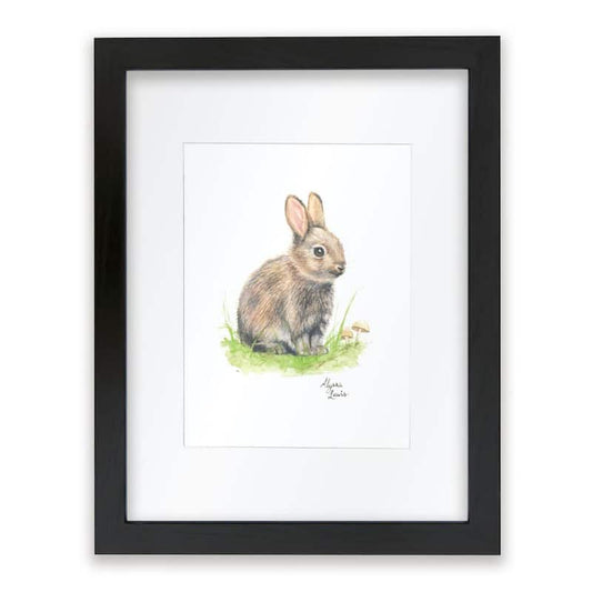 Woodland Tinies  Rabbit by Alyssa Lewis Individual Black Framed with Mat Animal Art Print 24 in. x 18 in.