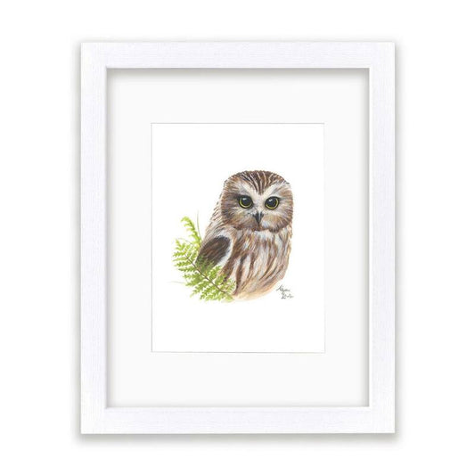 Woodland Littles 2  Owl by Alyssa Lewis Individual White Framed with Mat Animal Art Print 20 in. x 16 in.