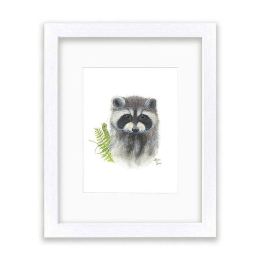 Woodland Littles 2  Raccoon  by Alyssa Lewis Individual White Framed with Mat Animal Art Print 20 in. x 16 in.