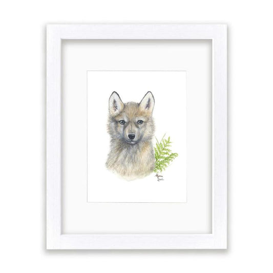Woodland Littles 2  Wolf by Alyssa Lewis Individual White Framed with Mat Animal Art Print 20 in. x 16 in.