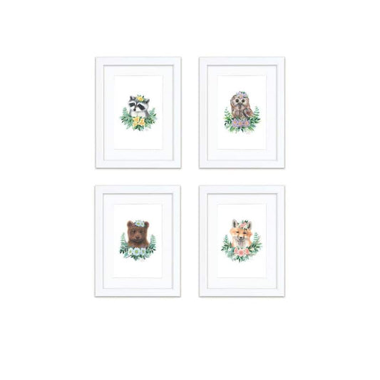 Woodland Littles 1  by Alyssa Lewis Set of Four White Framed with Mat Animal Art Prints 14 in. x 11 in.